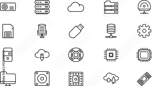 storage technology thin line icon set  containing .eps
