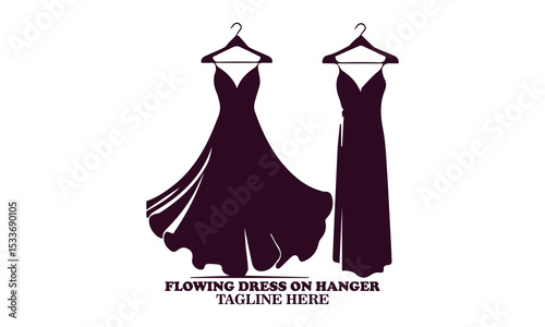 Silhouette of flowing dress on hanger icon, flowing dress on hanger vector illustration and logo design, friendly wardrobe