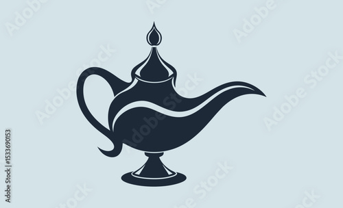 Magic lamp silhouette, genie lamp icon, Arabic dream vector