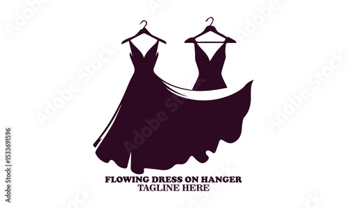Silhouette of flowing dress on hanger icon, flowing dress on hanger vector illustration and logo design, friendly wardrobe