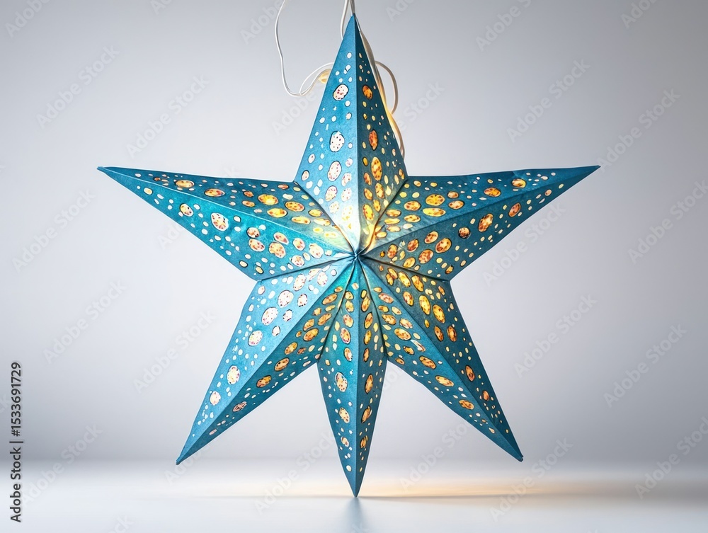 Obraz premium Teal star lantern, light shining through