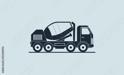 Cement mixer truck, construction vehicle icon, concrete transport silhouette, heavy duty truck vector