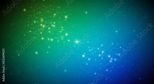 Abstract background with a gradient of green and blue and scattered white glowing particles effect