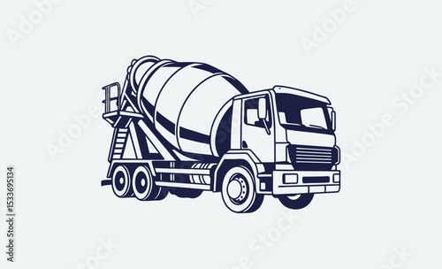 Cement mixer truck, construction vehicle icon, concrete transport silhouette, heavy duty truck vector