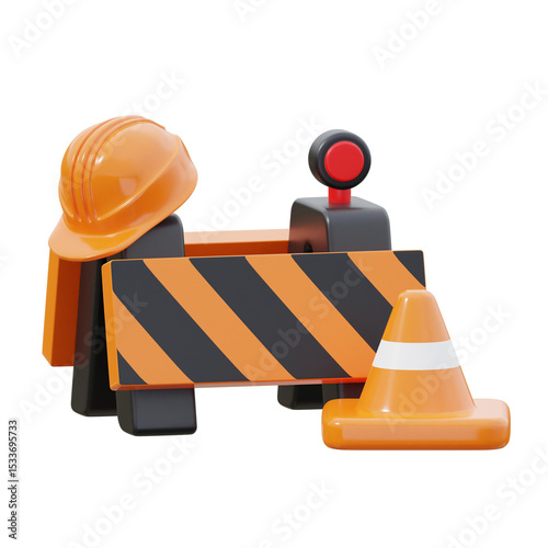 orange and black Contruction Barrier 3d icon illustration