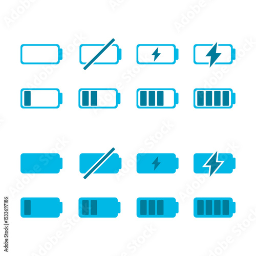 Set blue battery charge indicator icon flat vector design