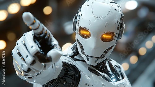 White Cyborg Pointing His Finger 3D Rendering.

