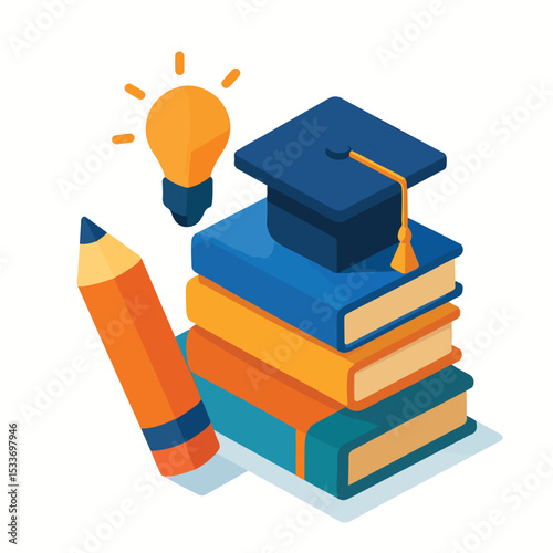 vector illustration that books are a source of knowledge and the key to achieving graduation