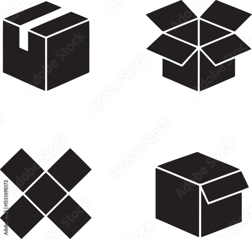 Minimal Parcel box silhouette set vector illustration isolated On Transparent Background