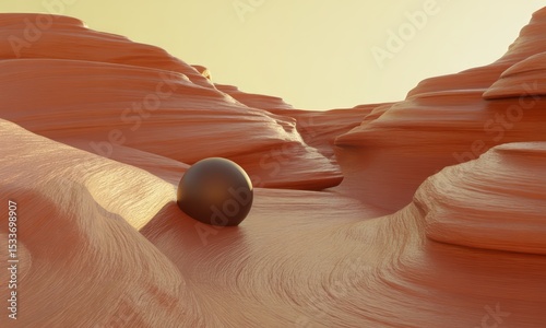 Sphere in Orange Canyon Landscape