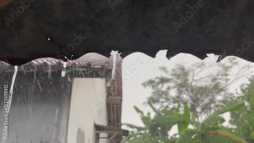 raindrops from the roof tiles