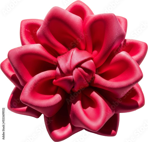 Vibrant red flower crafted with delicate folded satin petals