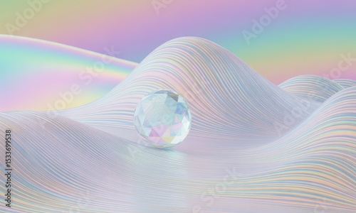 Crystal Ball on Wavy Iridescent Surface