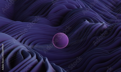 Purple Sphere on Wavy Surface Abstract Background