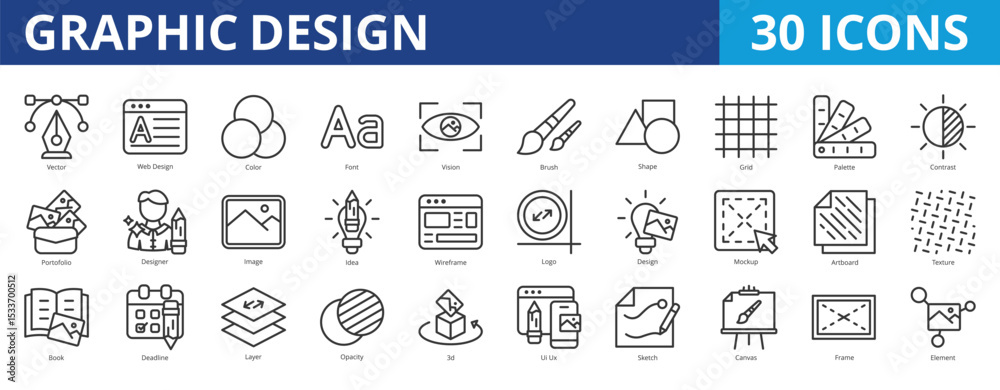 Graphic design icon pack collection set with web design, color, vision, shape, palette, contrast, designer, image, idea, wireframe, creative, artist, job, profile, layout, augmentation, book, combine