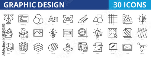 Graphic design icon pack collection set with web design, color, vision, shape, palette, contrast, designer, image, idea, wireframe, creative, artist, job, profile, layout, augmentation, book, combine