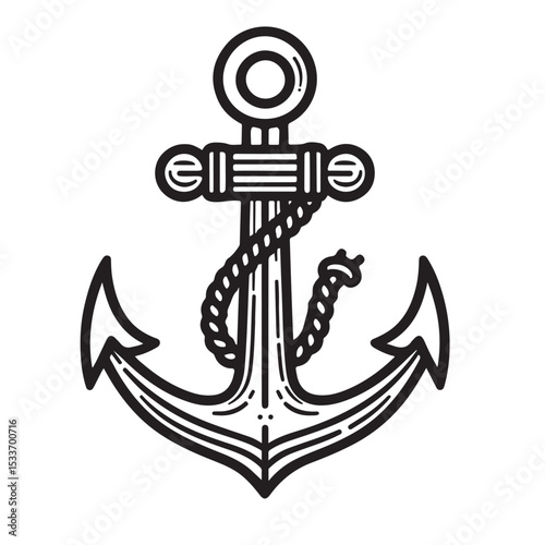 Line art of anchor with rope logo vector
