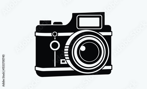 Vintage film camera, movie stand silhouette, retro camera icon