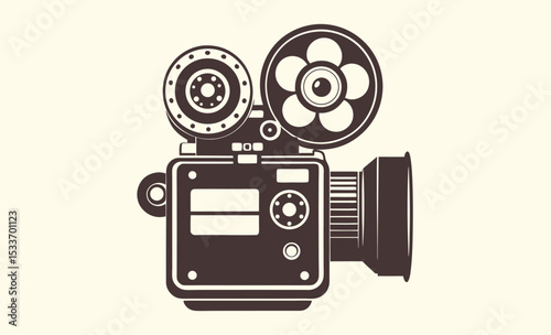 Vintage film camera, movie stand silhouette, retro camera icon