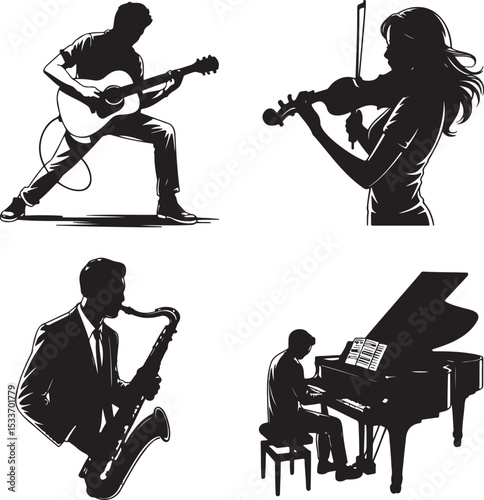 Music artist silhouette set vector illustration isolated On Transparent Background