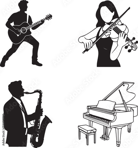 Music artist silhouette set vector illustration isolated On Transparent Background