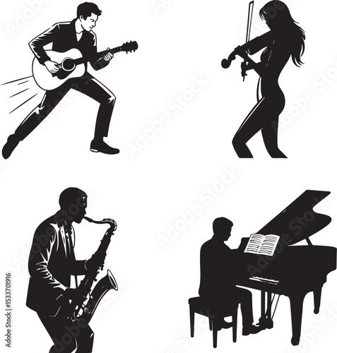 Music artist silhouette set vector illustration isolated On Transparent Background