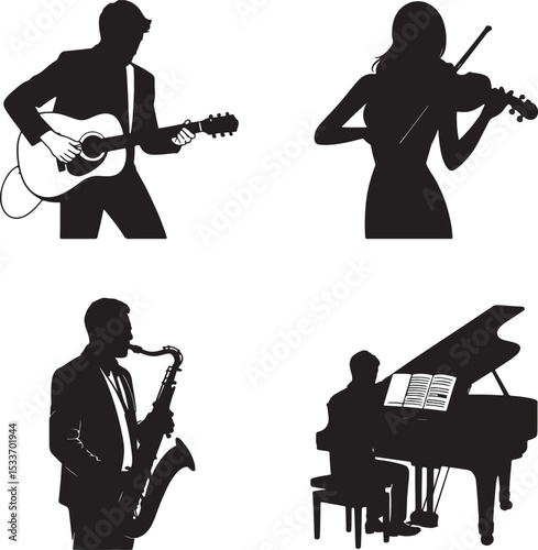 Music artist silhouette set vector illustration isolated On Transparent Background
