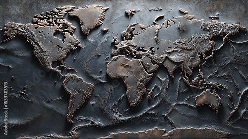 Metal World Map Textured Global Design