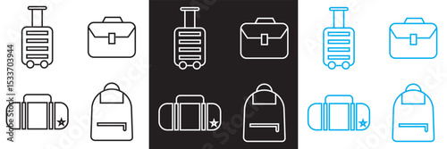 Luggage, baggage, backpacks, suitcase vector icon . Vector for websites, mobile interfaces, presentations, banner, visual branding etc. Vector illustration. isolated on white and black background. 