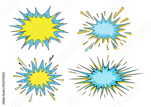 Dynamic explosion graphic with bright colors and sharp edges, symbolizing idea and creativity on transparent background