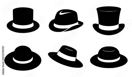 Set of black hats vector illustrations on white background
