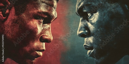 Powerful Abstract Art Dual Portraits in Red and Blue Hues
