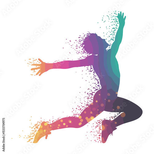Dynamic, Colorful Silhouette of a Leaping Figure