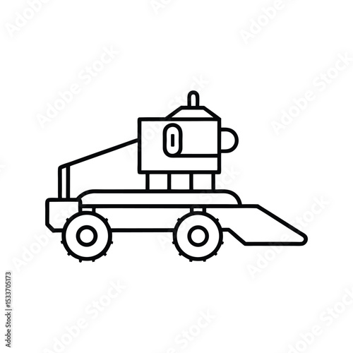 robotic harvester line art on white background