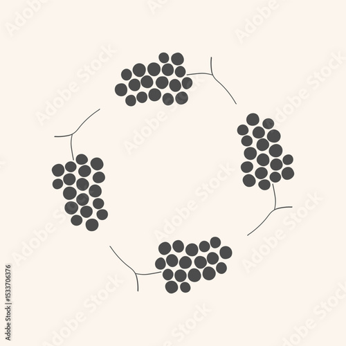 Vector icon logo with sketch Grapes. Hand drawn frame border with bunch Grapevine berries in silhouette. Design template for food, dry raisins, dessert, harvest fruit. For card, print, wrapping