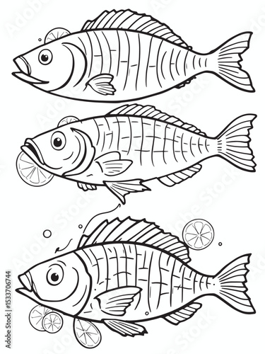 Grilled fish with lemon .eps