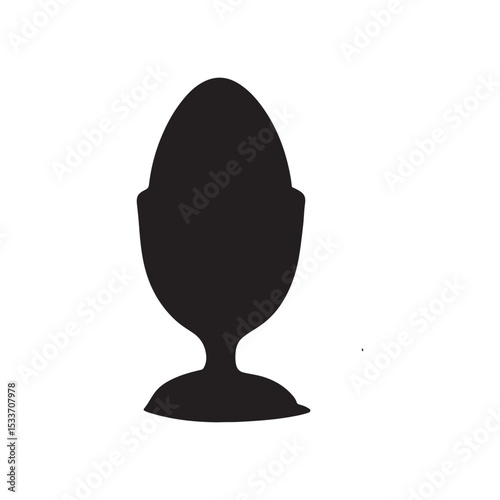 Minimalist black silhouette of a boiled egg in an egg cup for food related designs in white background