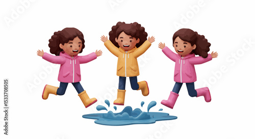 Kids splashing water on a rainy day. 
