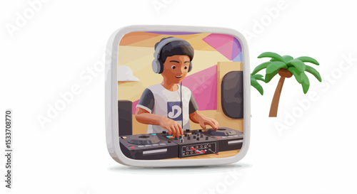 A vibrant illustration of a DJ playing music, perfect for showcasing entertainment and the music industry.