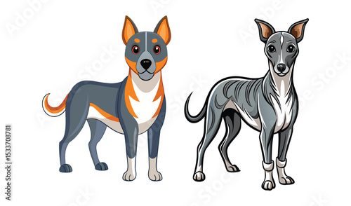 Two cartoon dogs standing side by side