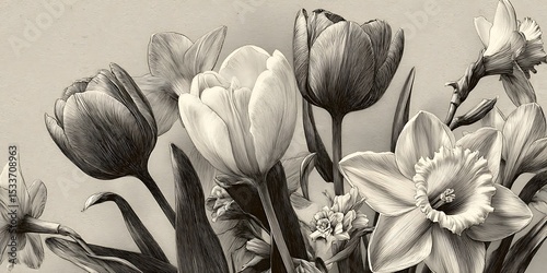 Stunning Monochrome Floral Art Black and White Botanical Print