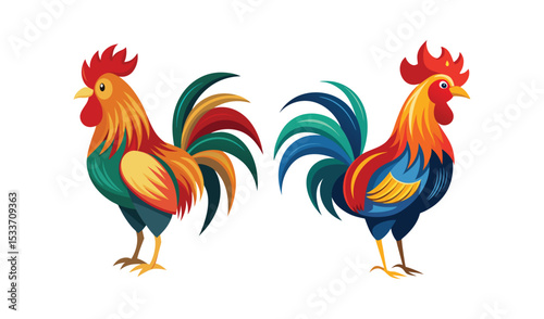Two colorful roosters illustration design