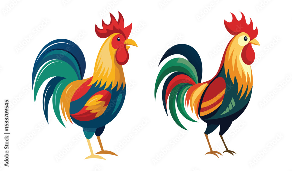 Fototapeta premium Two colorful roosters illustration design