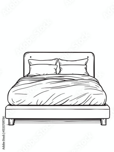 Modern double bed line art for cozy interiors.eps