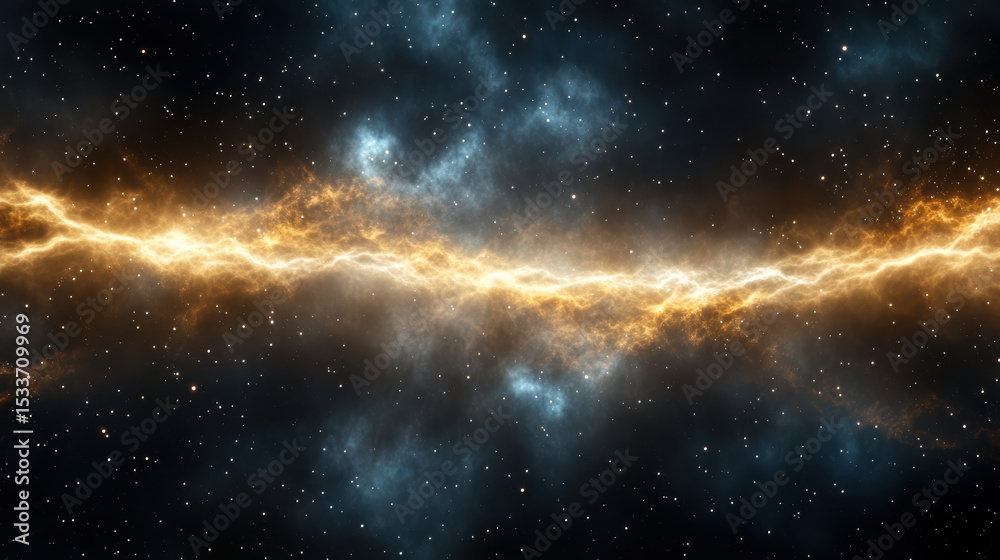 Fototapeta premium Stunning cosmic scene featuring glowing trails of interstellar dust across dark expanse