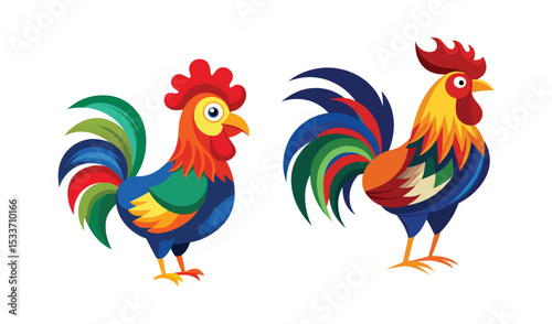 Two colorful roosters illustration design