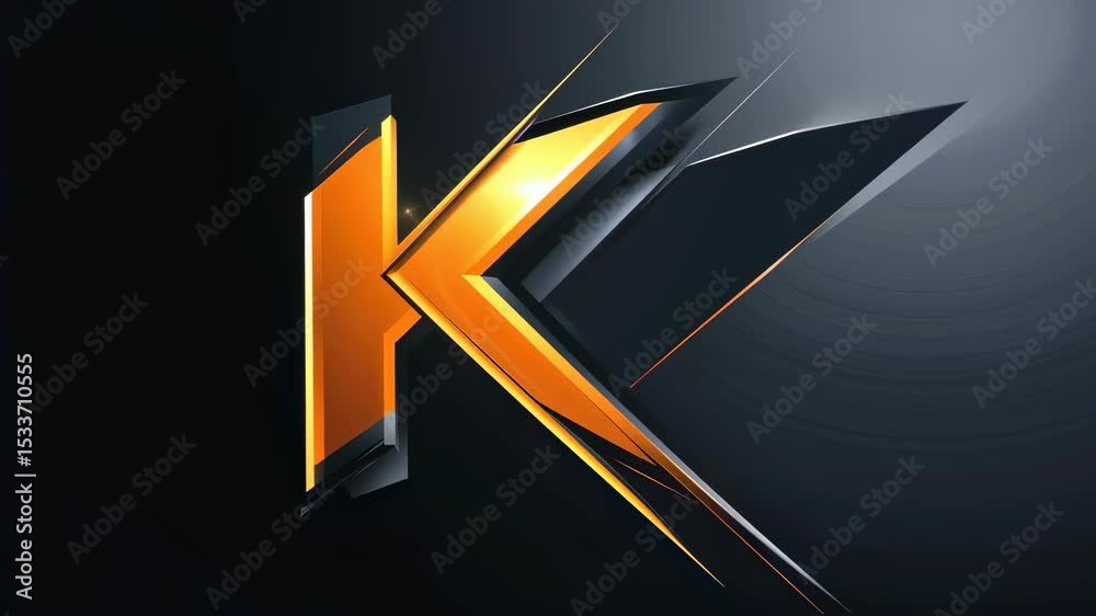 Dynamic metallic k logo transformation with light flare on dark background