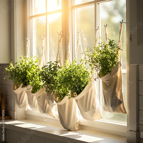 Hanging plants on windowsill indoor daylight