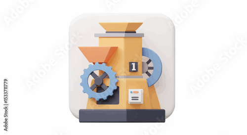 Industrial grinder machine with gear wheel and hopper, 3D-rendering.