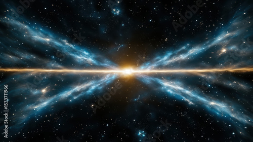 Stunning cosmic scene featuring vibrant blue nebulae and bright central star, creating sense
